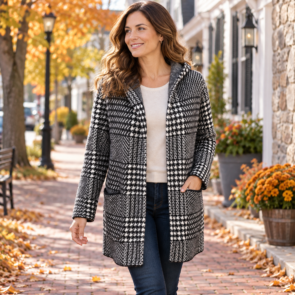 Workshop Republic Clothing Gray Plaid Hooded Cardigan - Large