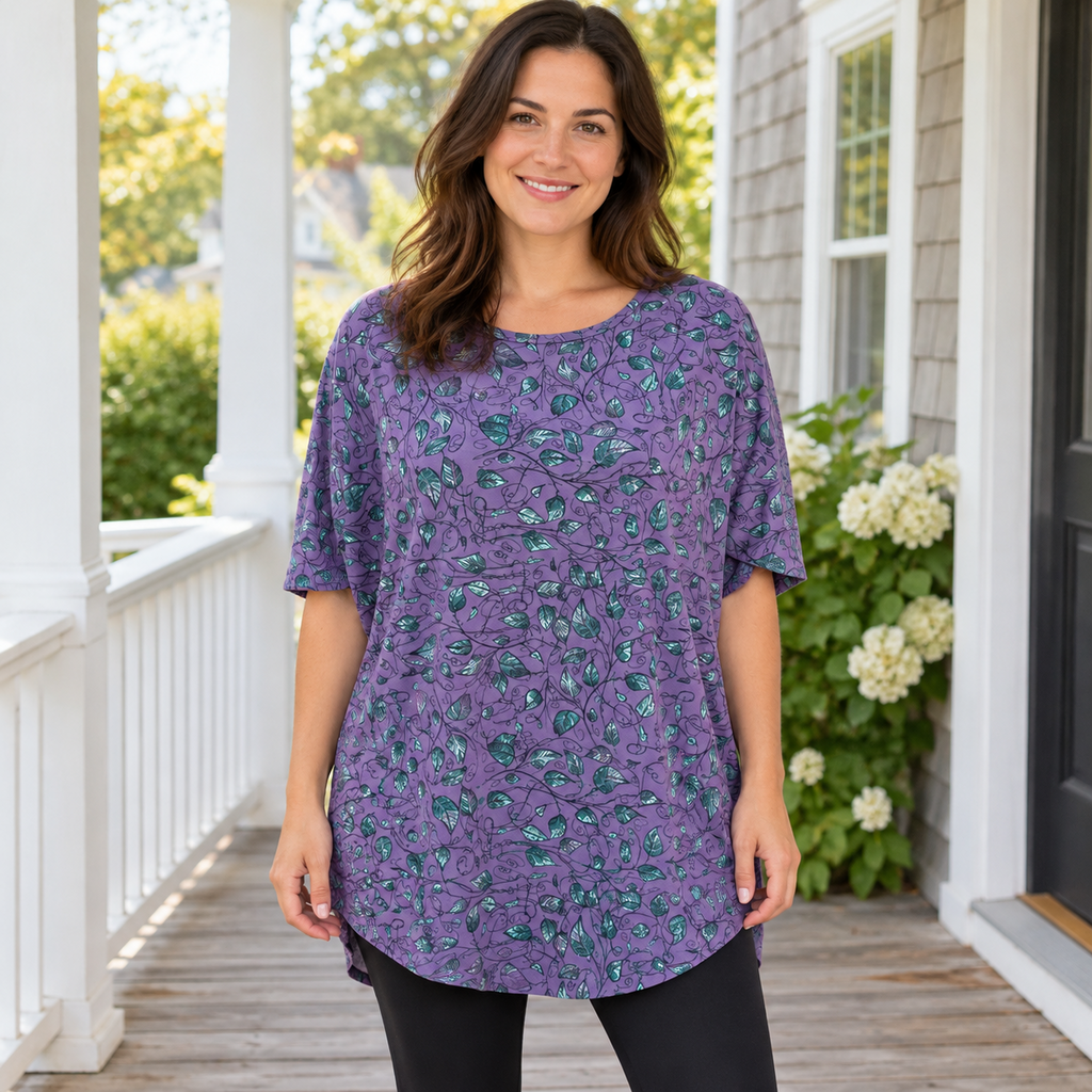 LuLaRoe Irma Purple Leaf Print Tunic Top - Small