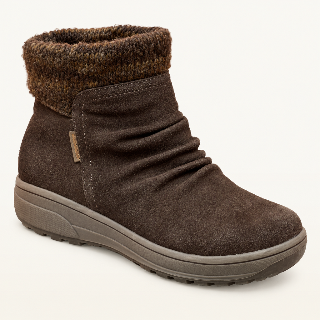 Brown Slip-On Boots with Knit Collar