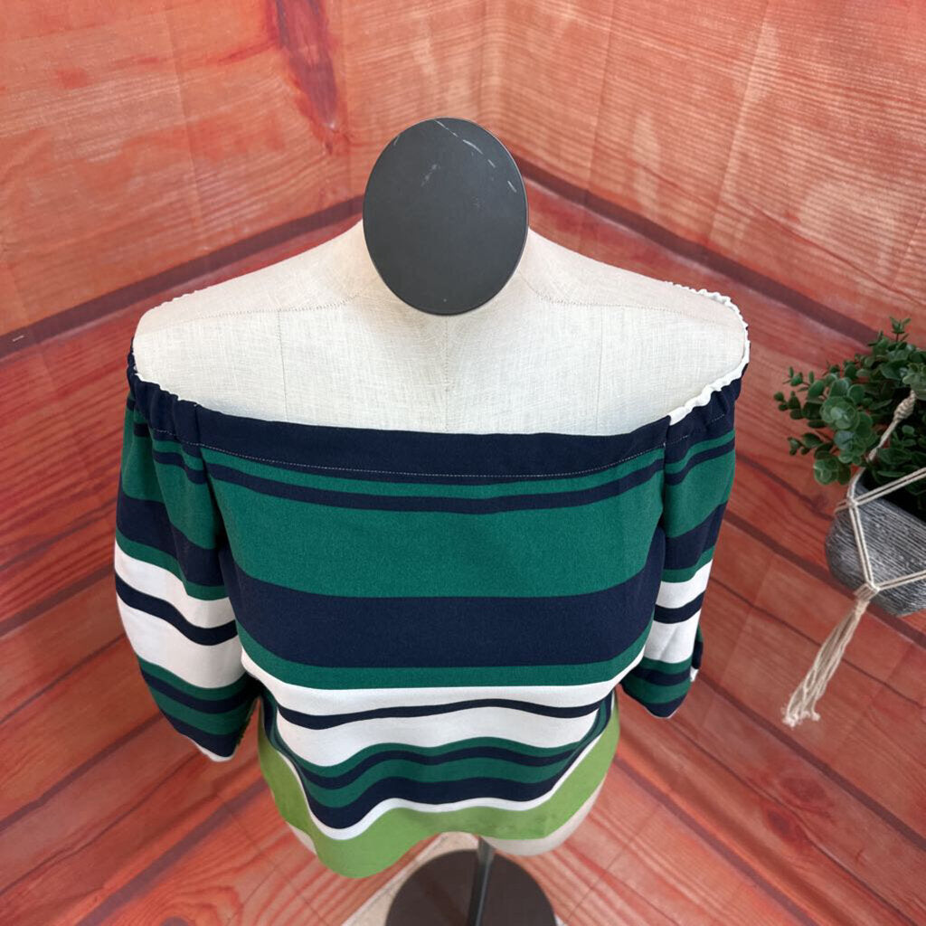NWT ANN TAYLOR GREEN STRIPED TOP SIZE MEDIUM