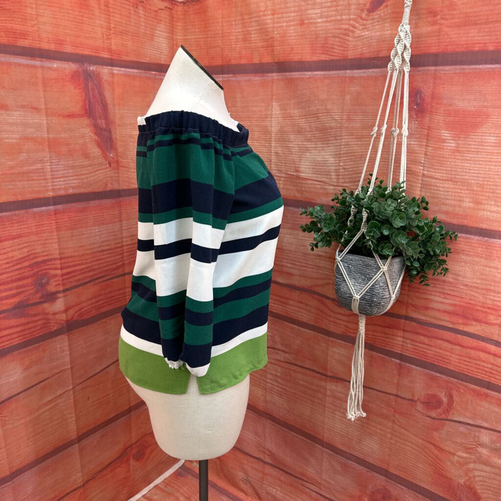 NWT ANN TAYLOR GREEN STRIPED TOP SIZE MEDIUM