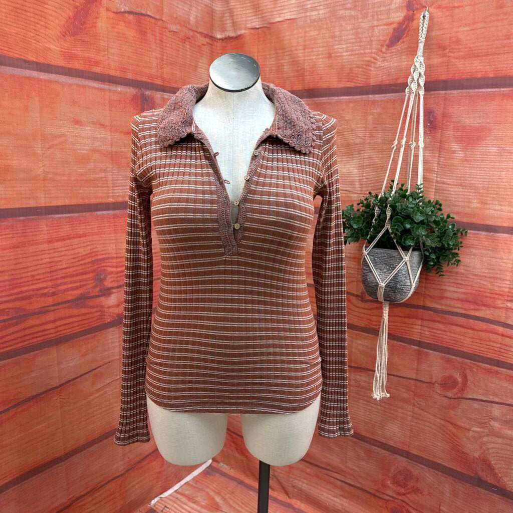 FREE PEOPLE RUST STRIPED TOP SIZE LARGE