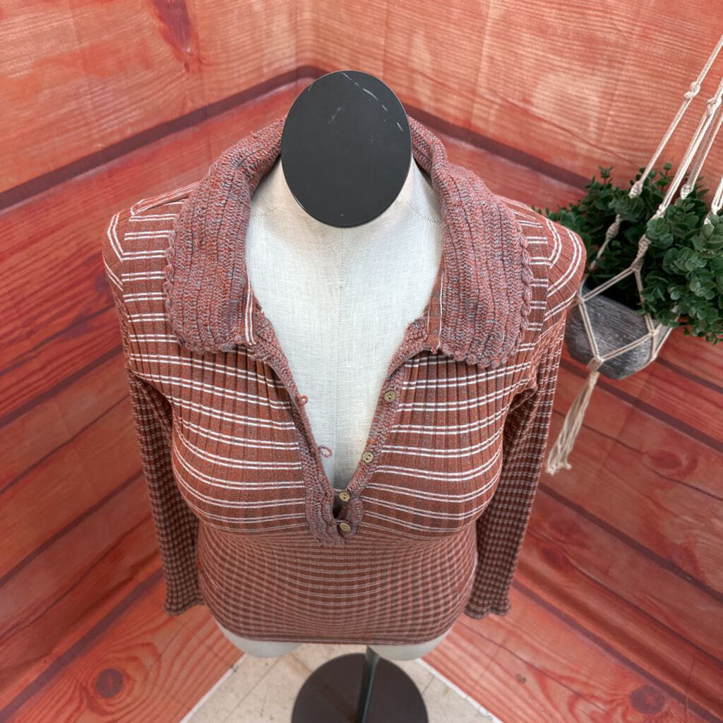 FREE PEOPLE RUST STRIPED TOP SIZE LARGE
