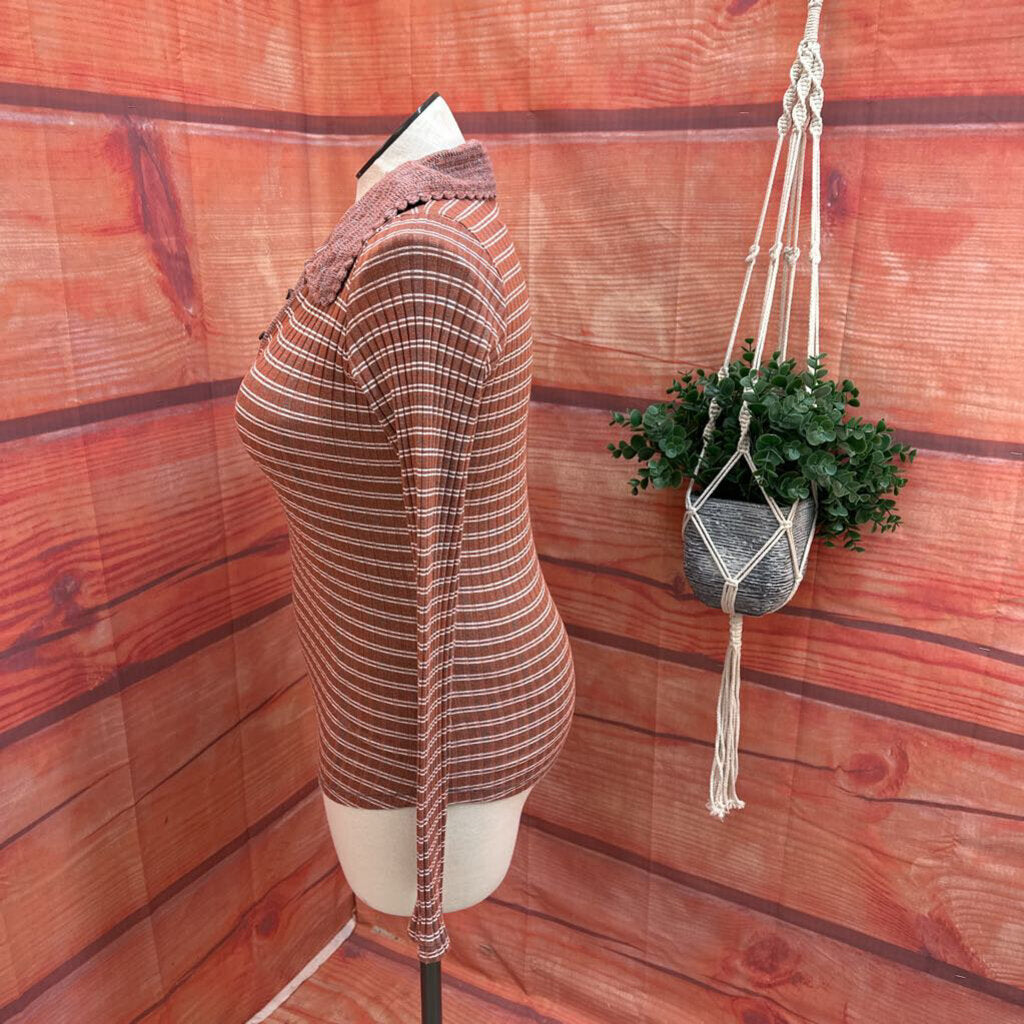 FREE PEOPLE RUST STRIPED TOP SIZE LARGE