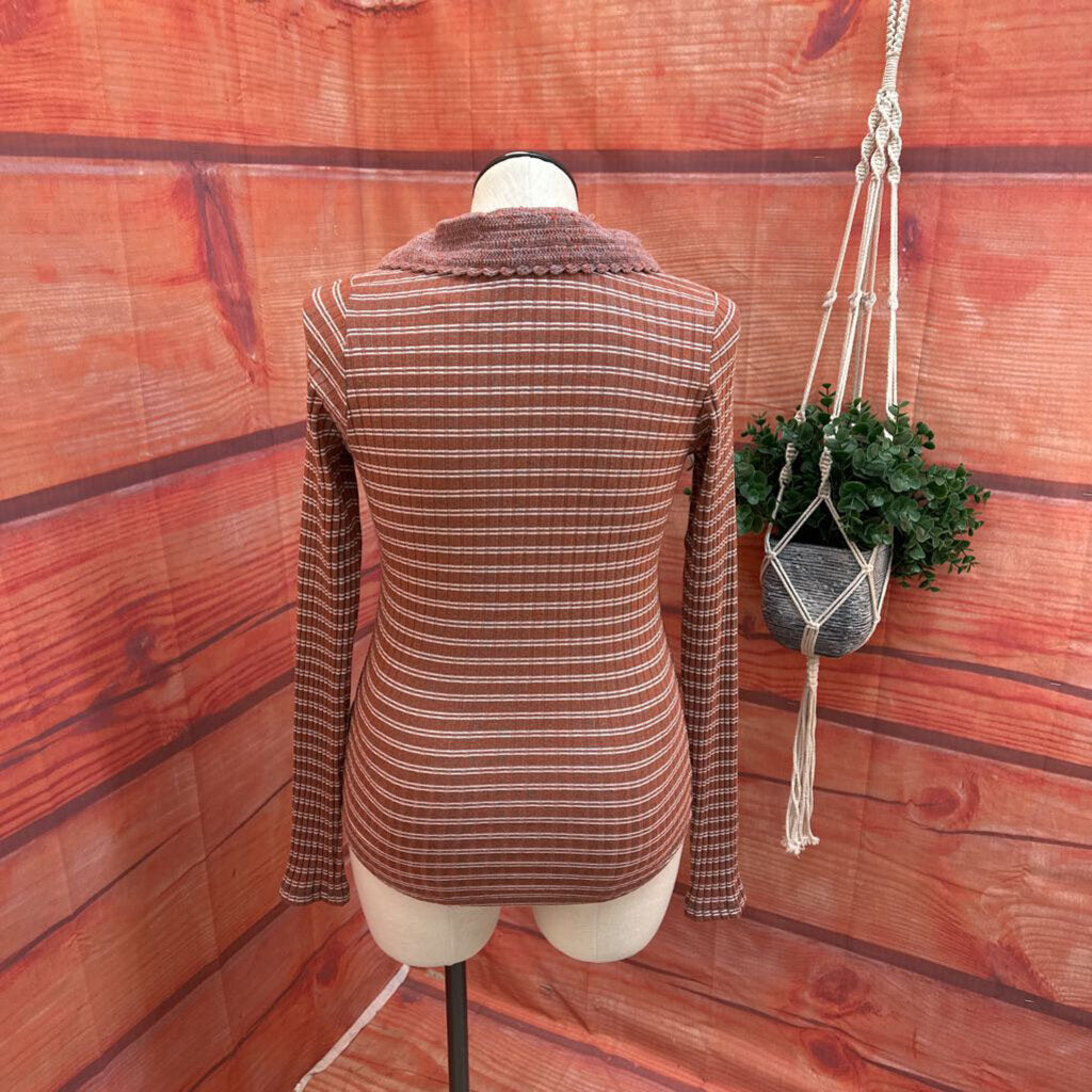 FREE PEOPLE RUST STRIPED TOP SIZE LARGE