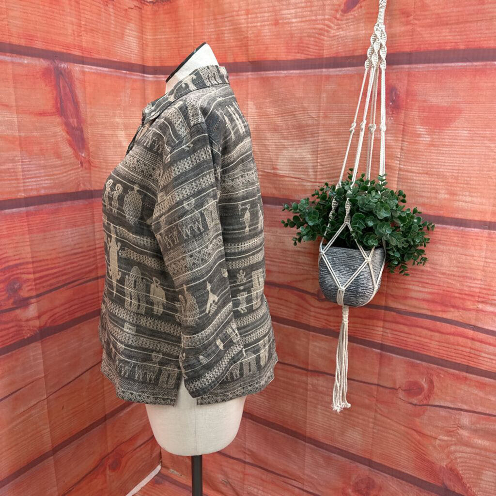 VINTAGE CHICOS TAN PATTERN JACKET SIZE 2 (L/12)