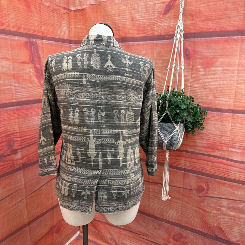 VINTAGE CHICOS TAN PATTERN JACKET SIZE 2 (L/12)