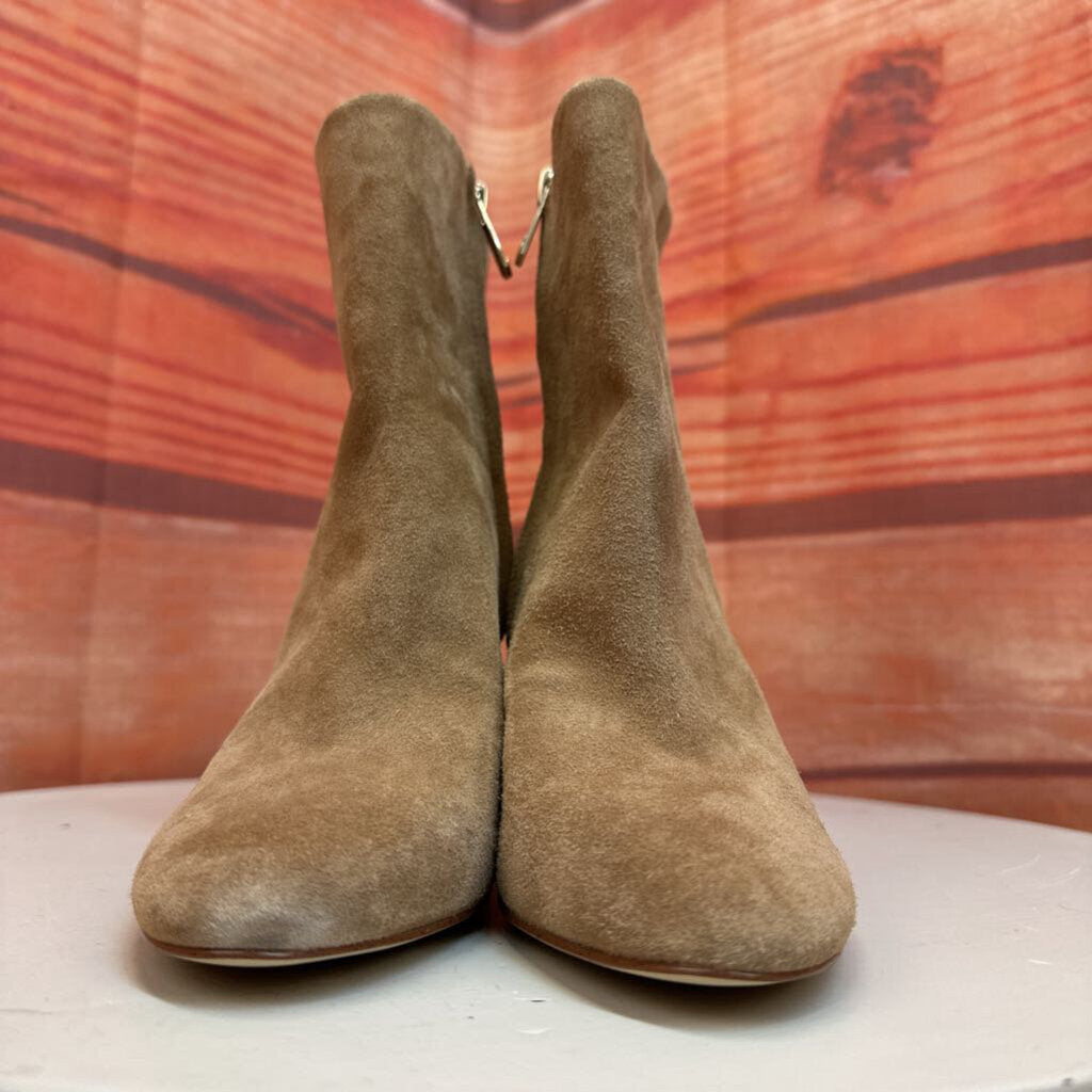 Beige Suede High Heeled Ankle Boots