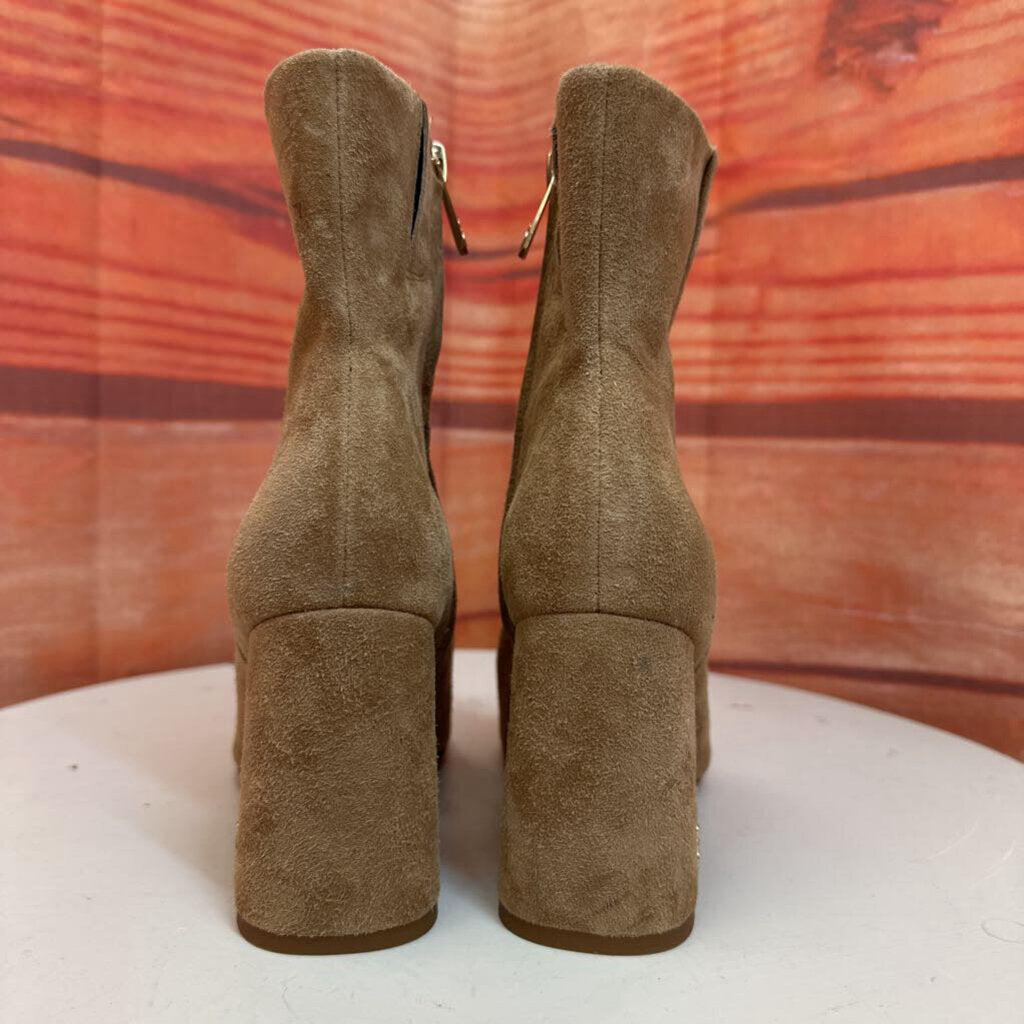 Beige Suede High Heeled Ankle Boots