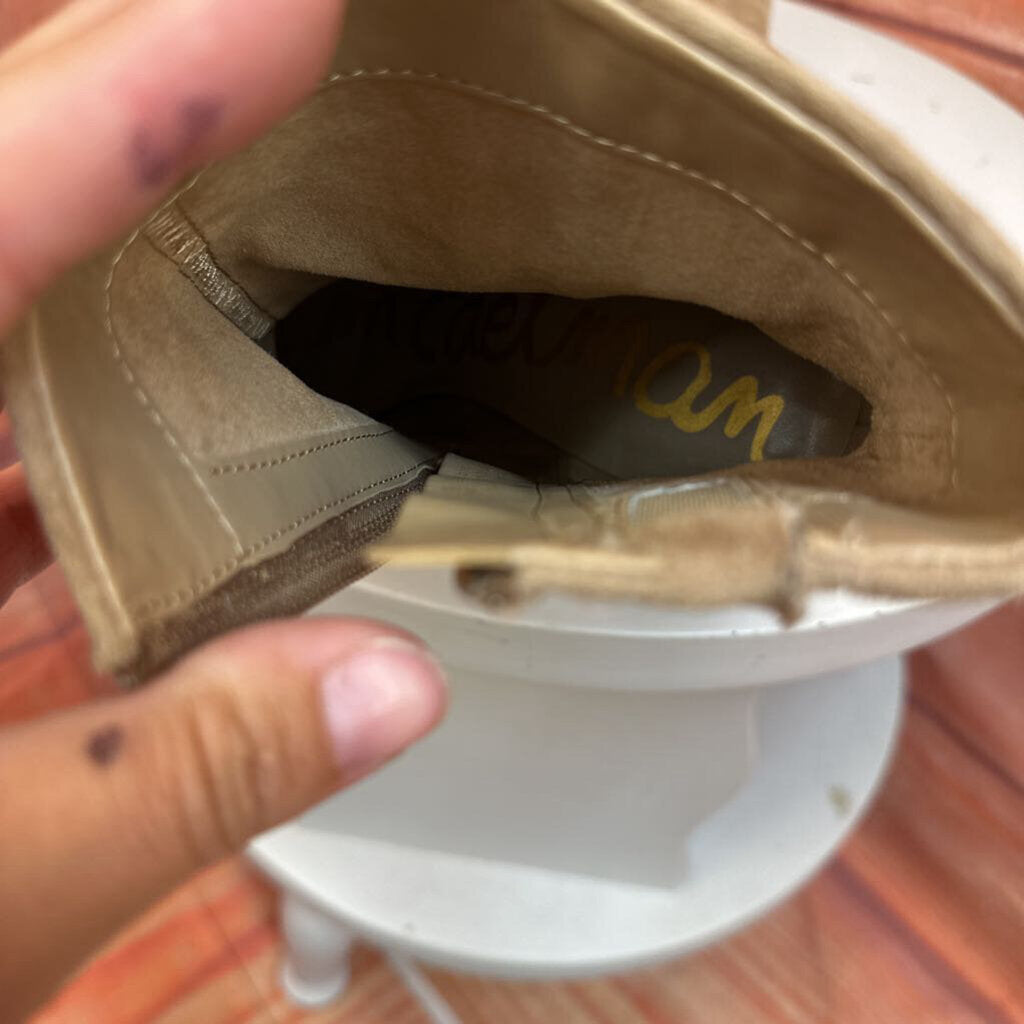 Beige Suede High Heeled Ankle Boots