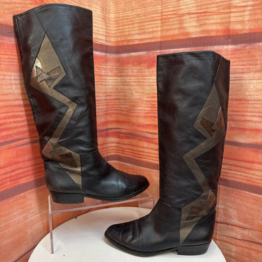 Vintage Black Leather Boots with Accent