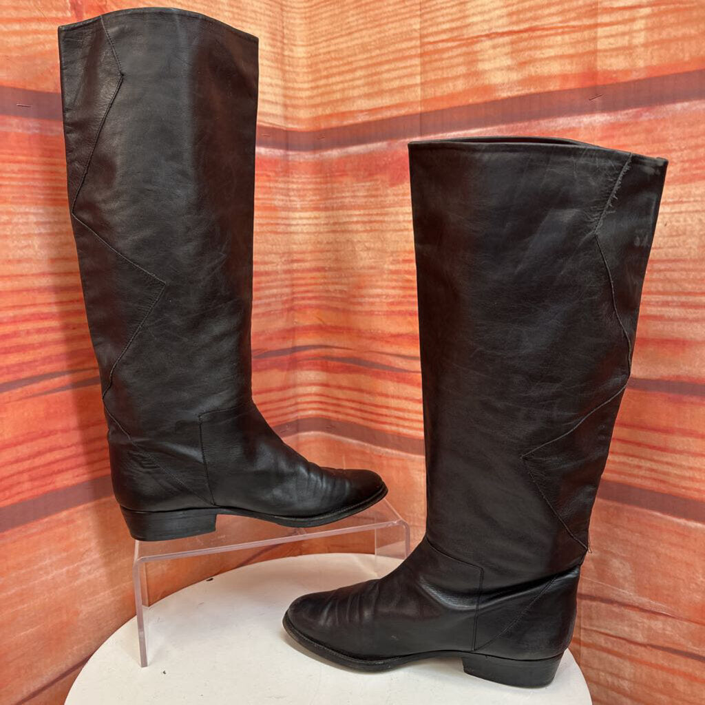 Vintage Black Leather Boots with Accent