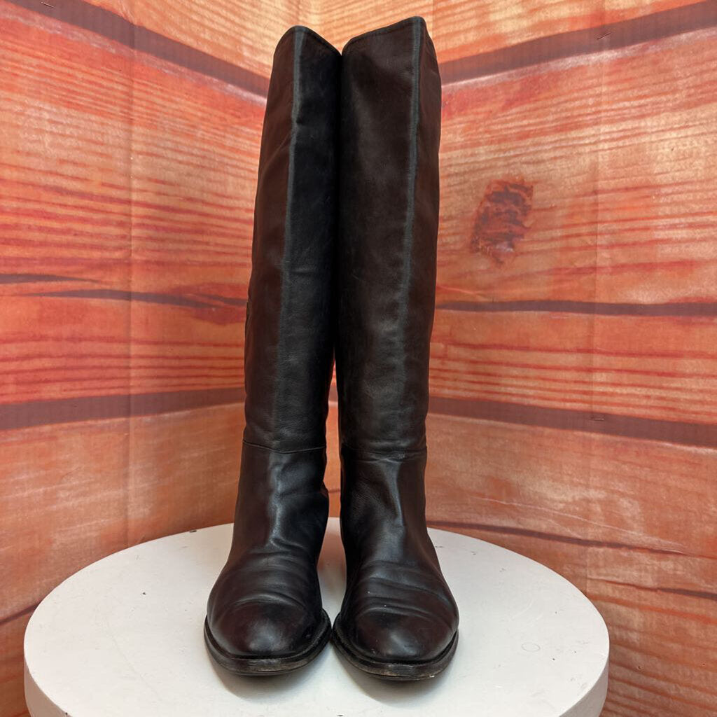Vintage Black Leather Boots with Accent