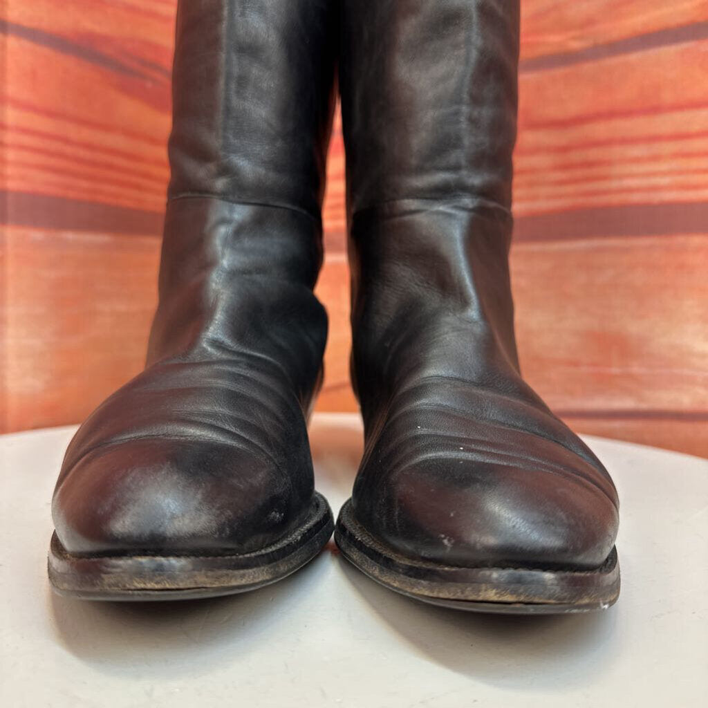 Vintage Black Leather Boots with Accent