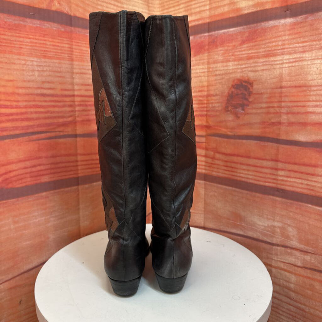 Vintage Black Leather Boots with Accent