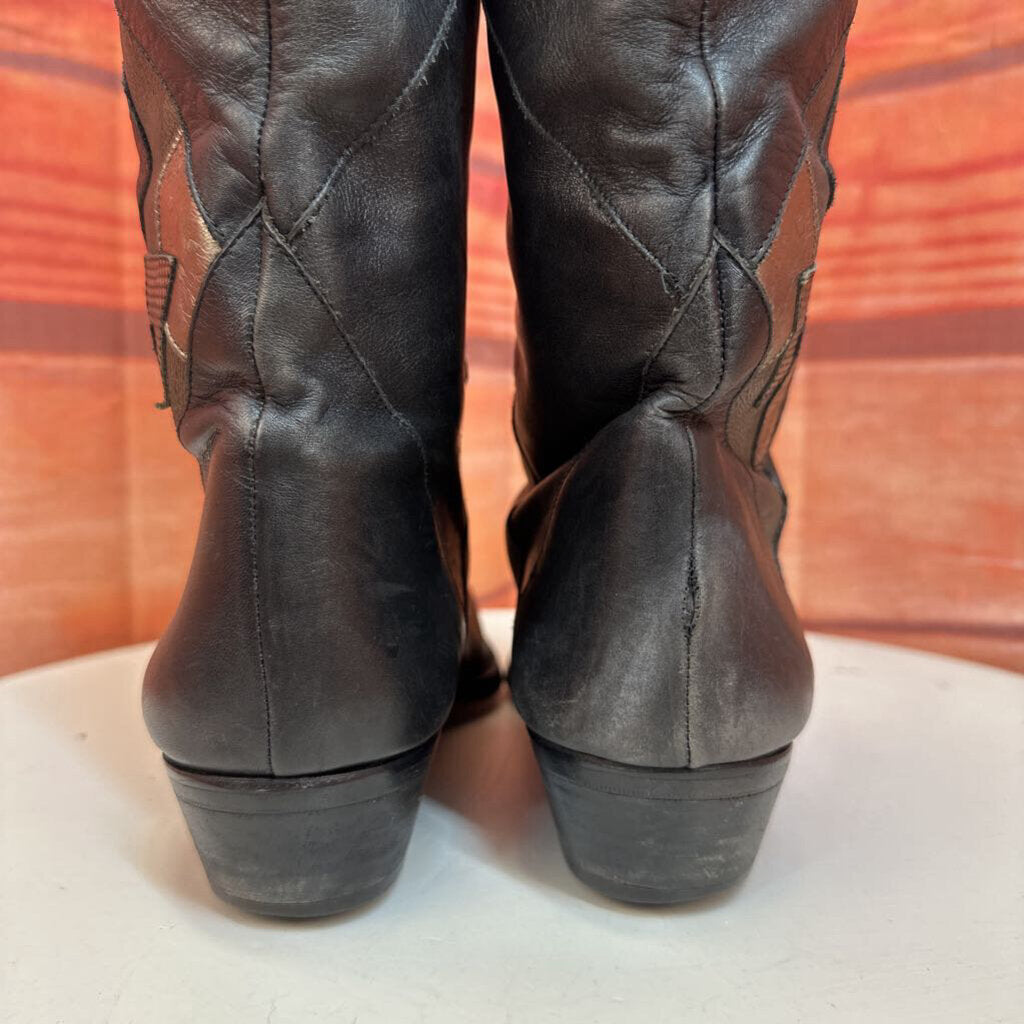 Vintage Black Leather Boots with Accent