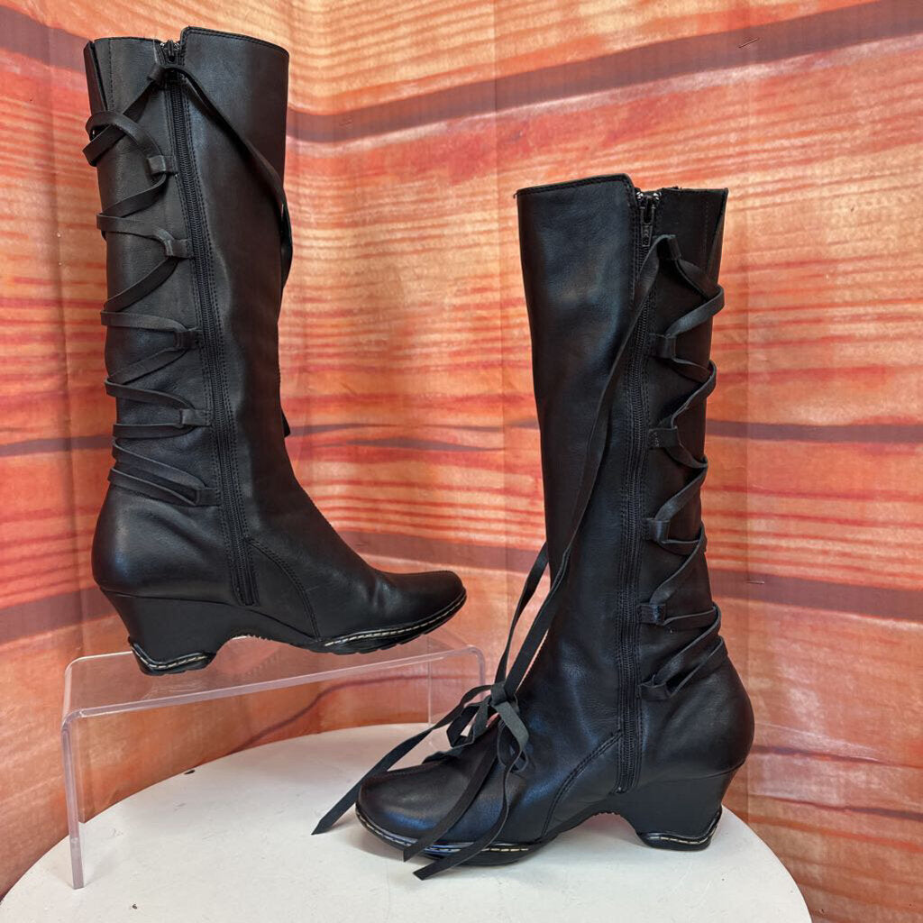 Black High Heeled Knee-High Boots