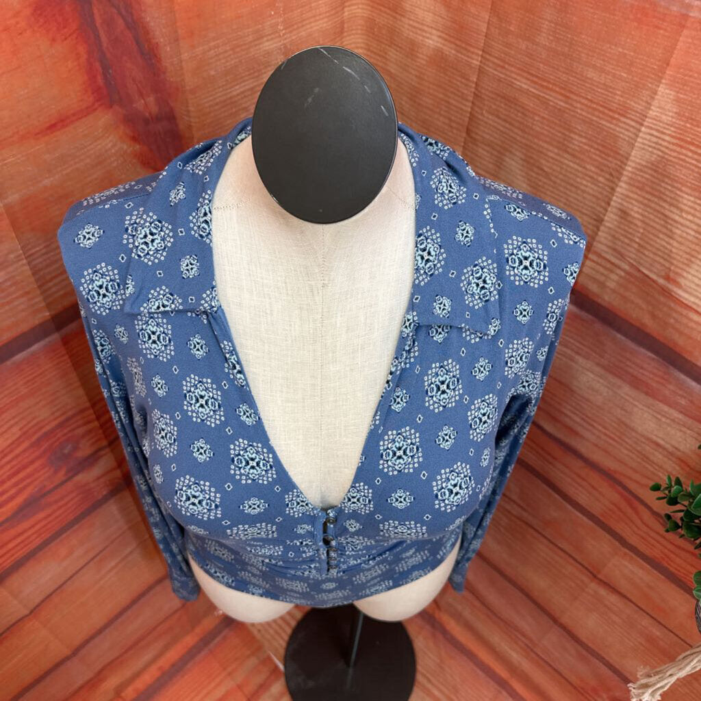 Free People Blue Printed Button-Up Top