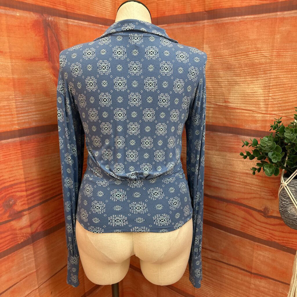 Free People Blue Printed Button-Up Top