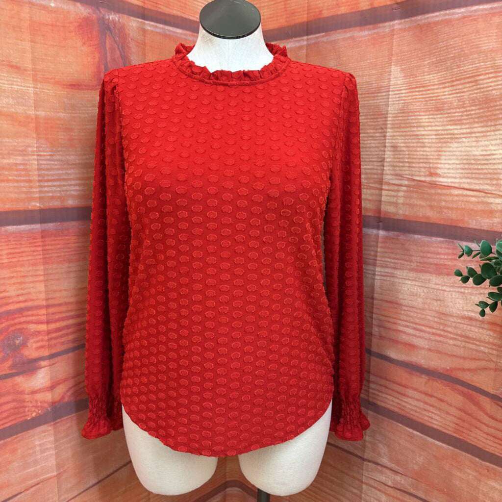 Adrianna Papell Dot Jacquard Ruffle Neck Top