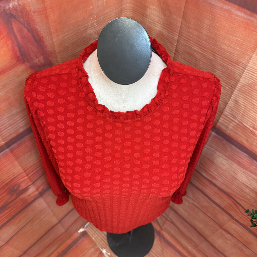 Adrianna Papell Dot Jacquard Ruffle Neck Top