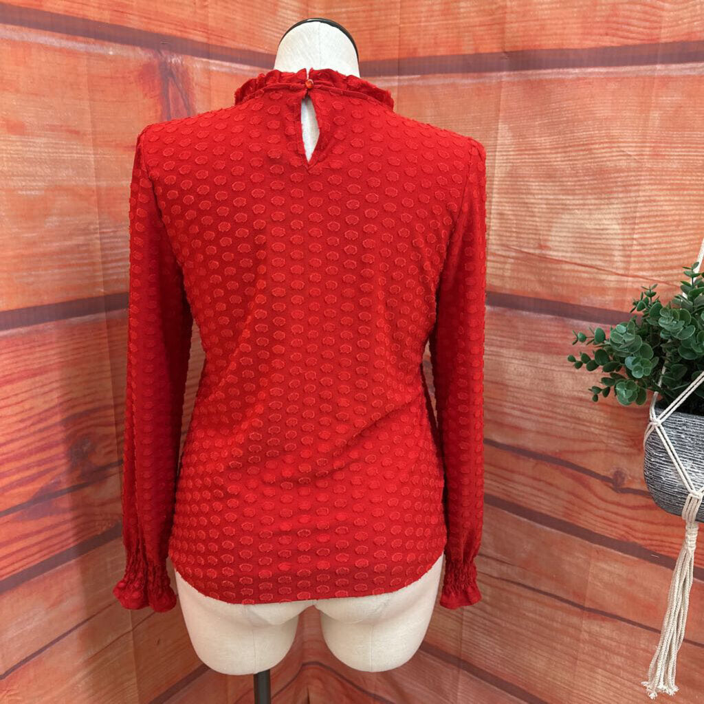 Adrianna Papell Dot Jacquard Ruffle Neck Top