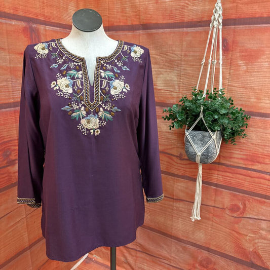 Soft Surroundings Purple Embroidered Top