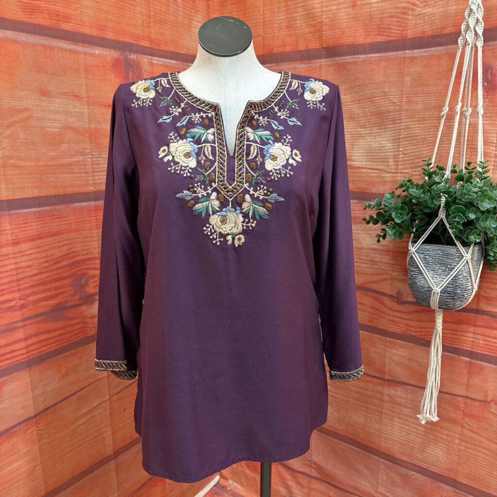 Soft Surroundings Purple Embroidered Top