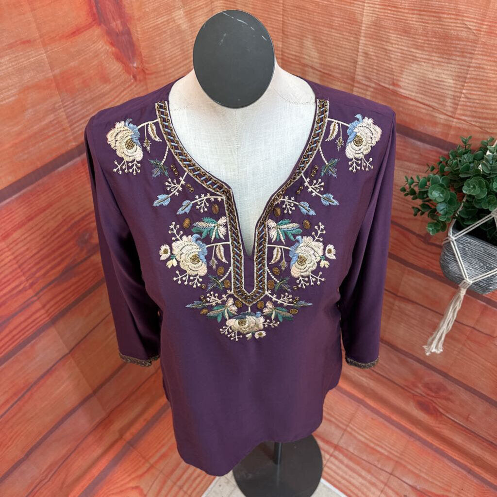 Soft Surroundings Purple Embroidered Top