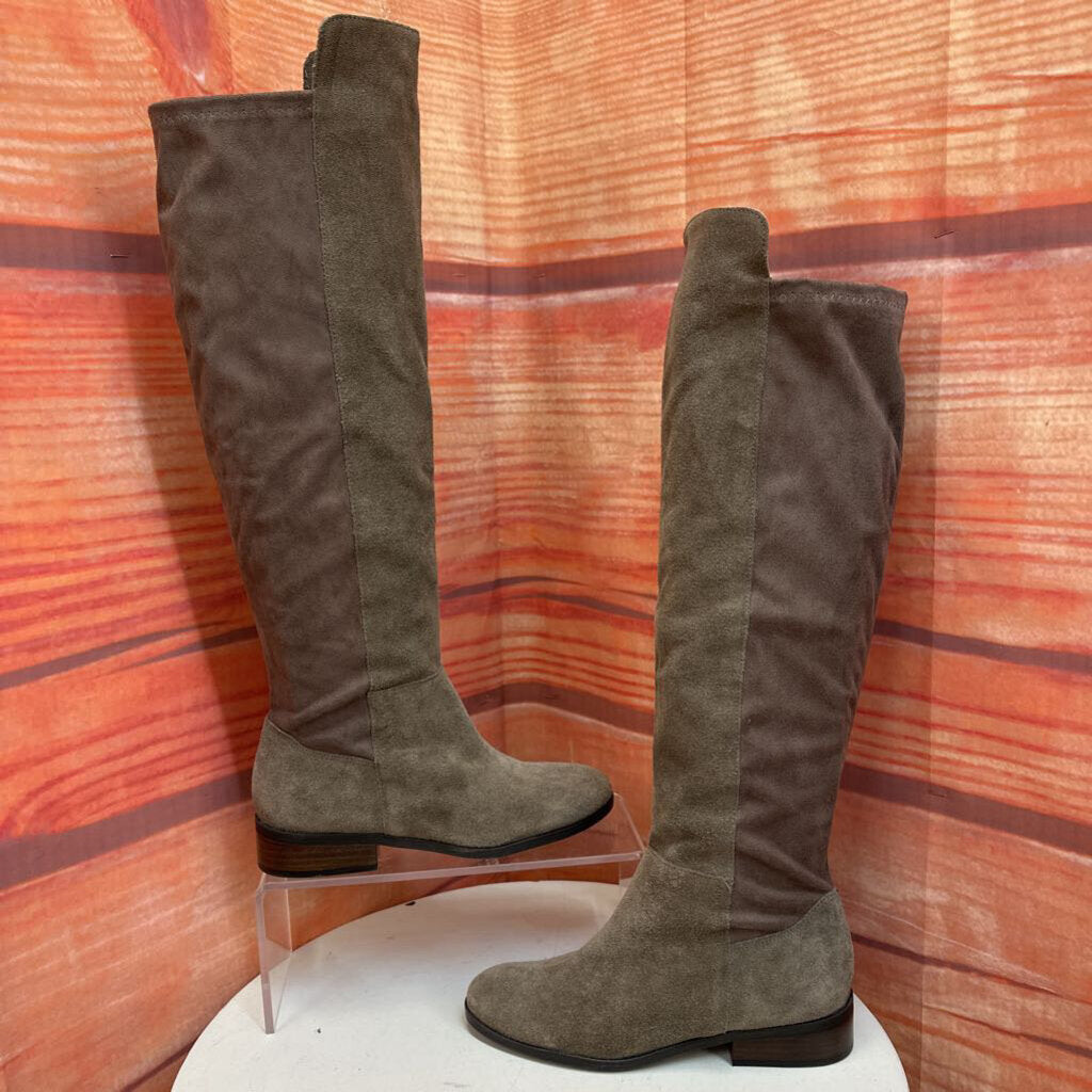 Taupe Suede Knee-High Boots