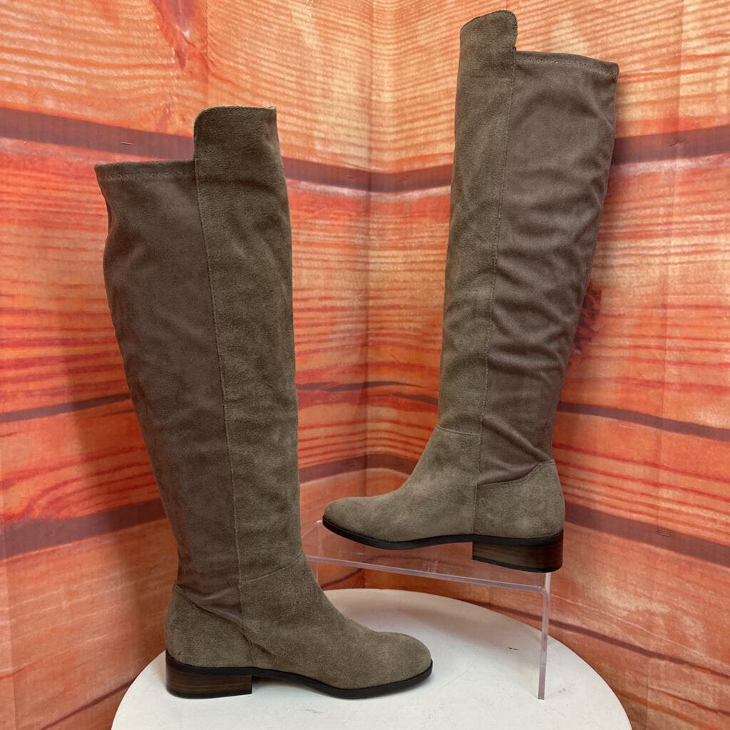 Taupe Suede Knee-High Boots