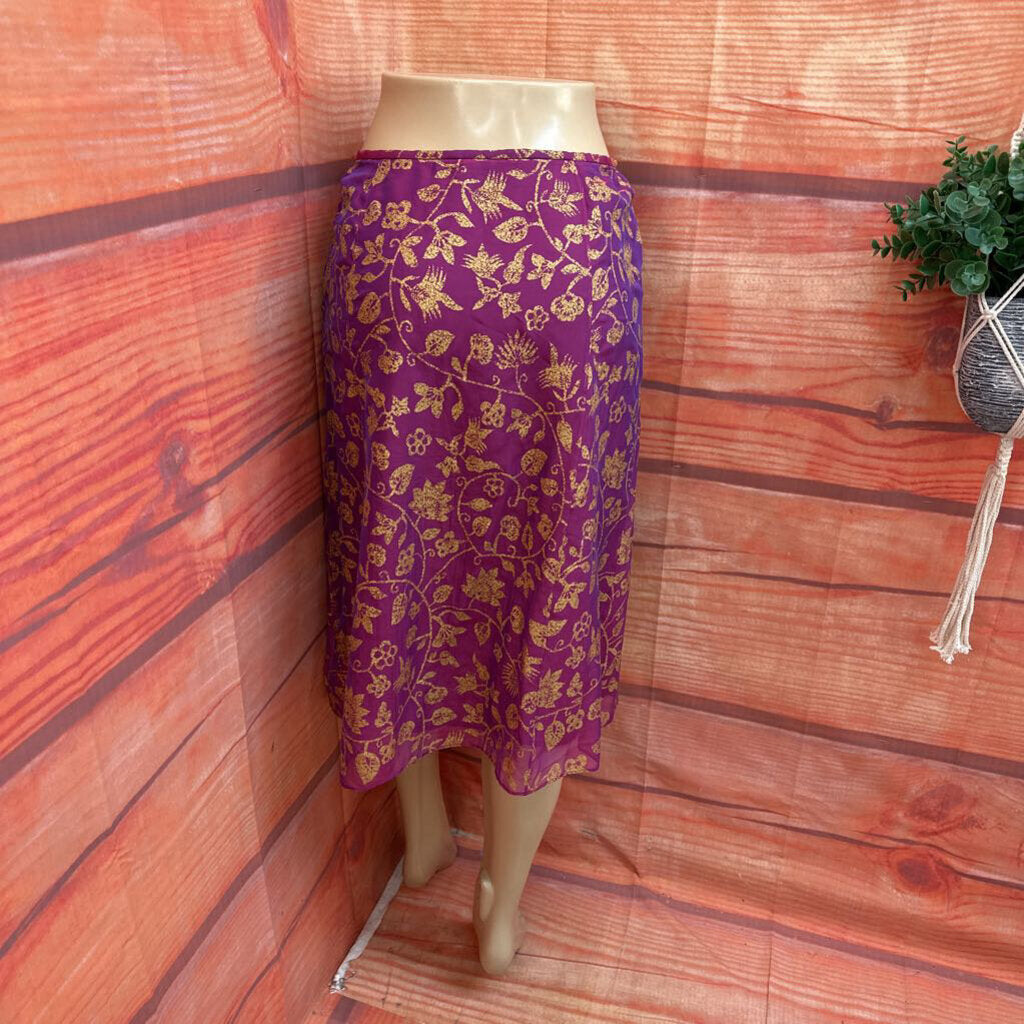 Lafayette 148 New York Purple and Gold Floral Skirt