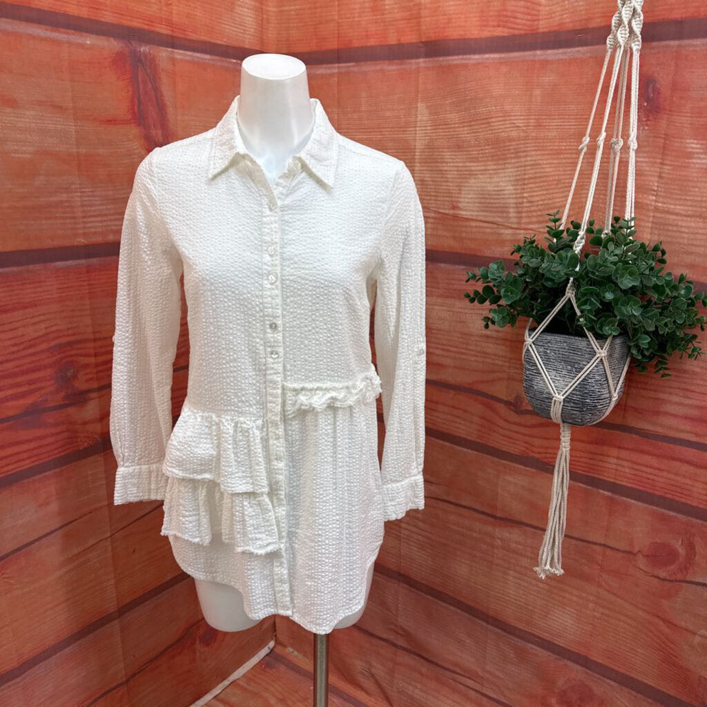 Soft Surroundings White Textured Button-Up Shirt