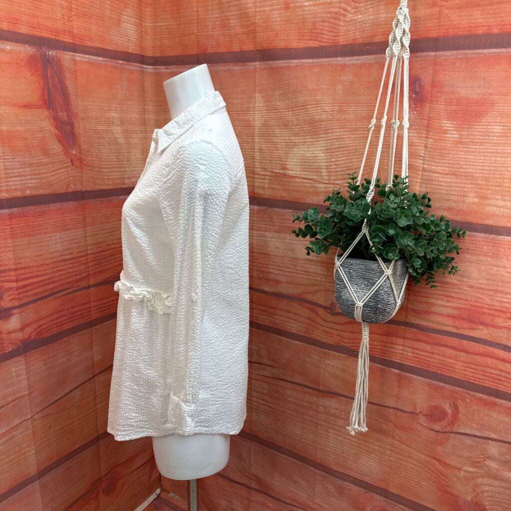 Soft Surroundings White Textured Button-Up Shirt
