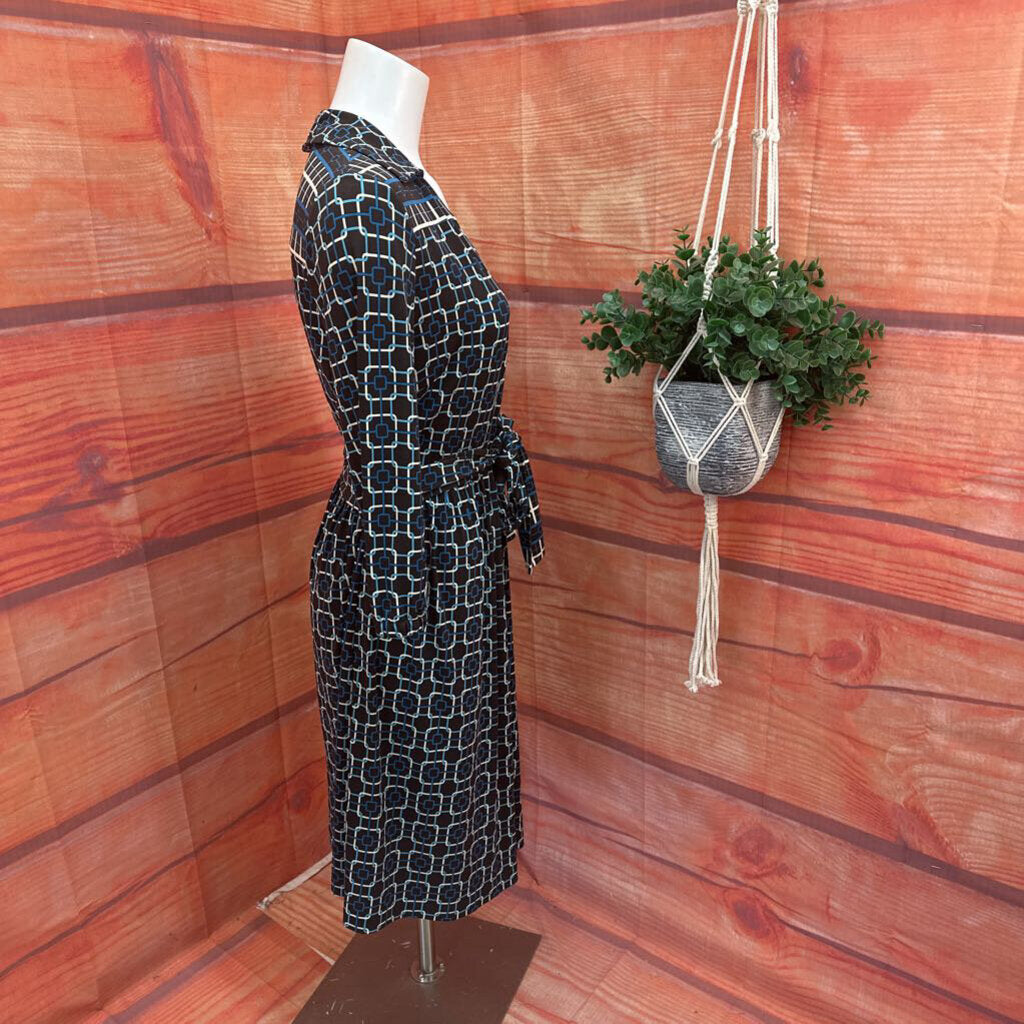 Talbots Women's Black and Blue Patterned Wrap Dress