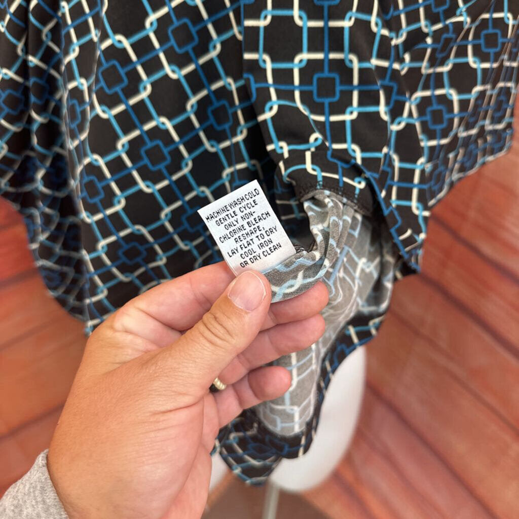 Talbots Women's Black and Blue Patterned Wrap Dress