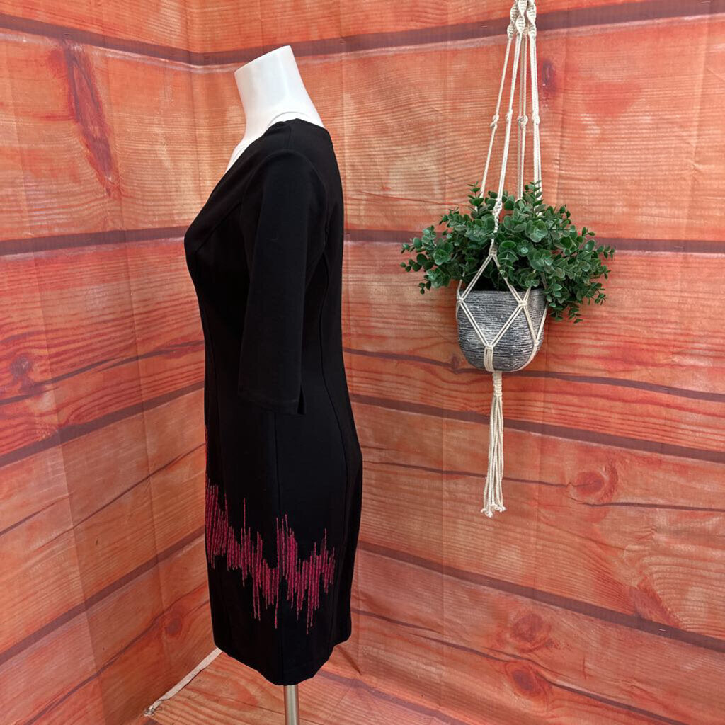 Josie Natori Black Dress with Pink Embellishments