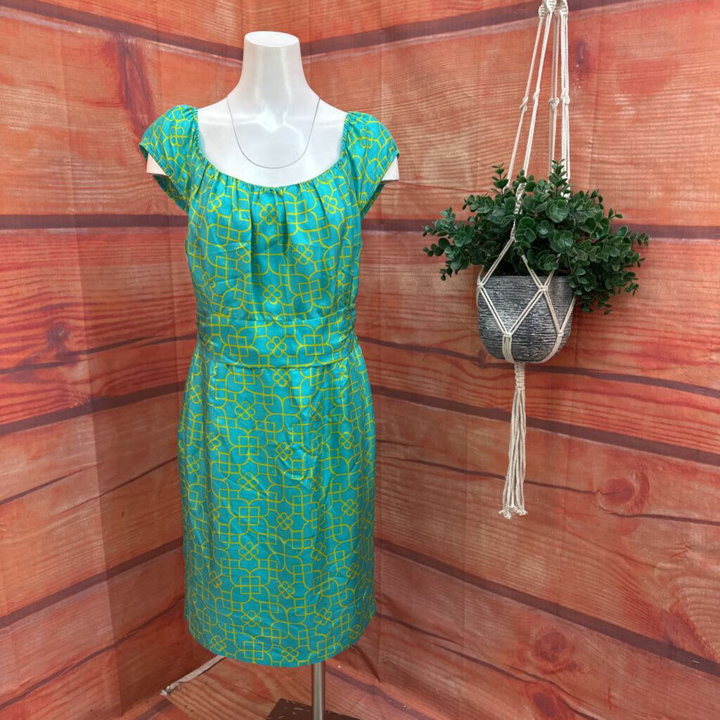 Milly Women's Dress in Teal with Yellow Pattern