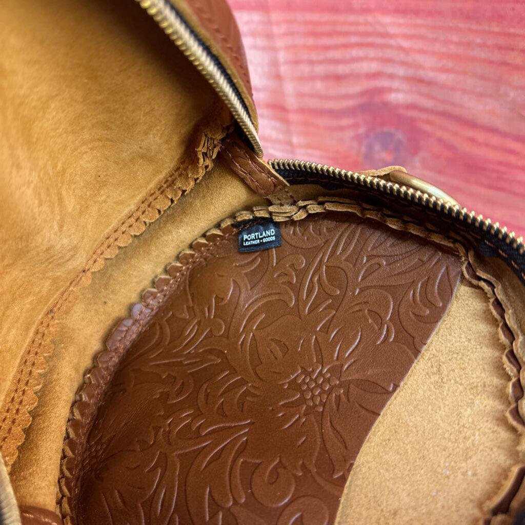 Vintage Leather Circle Crossbody Bag