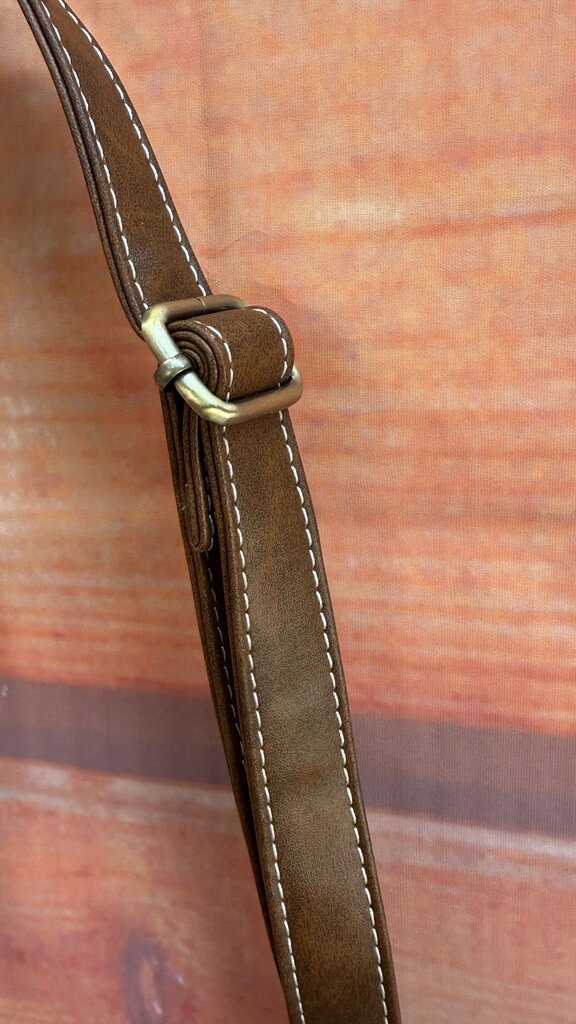 Gray Canvas Crossbody Bag with Brown Strap