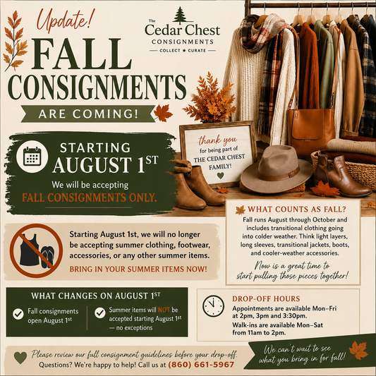 FALL CONSIGNMENT INTAKE STARTS AUGUST 1ST — WHAT YOU NEED TO KNOW