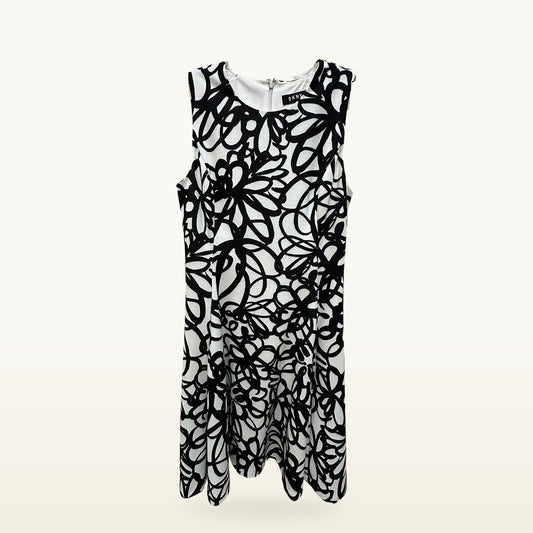 DKNY Fit-and-Flare Dress – Black/White Abstract Print, Size 4