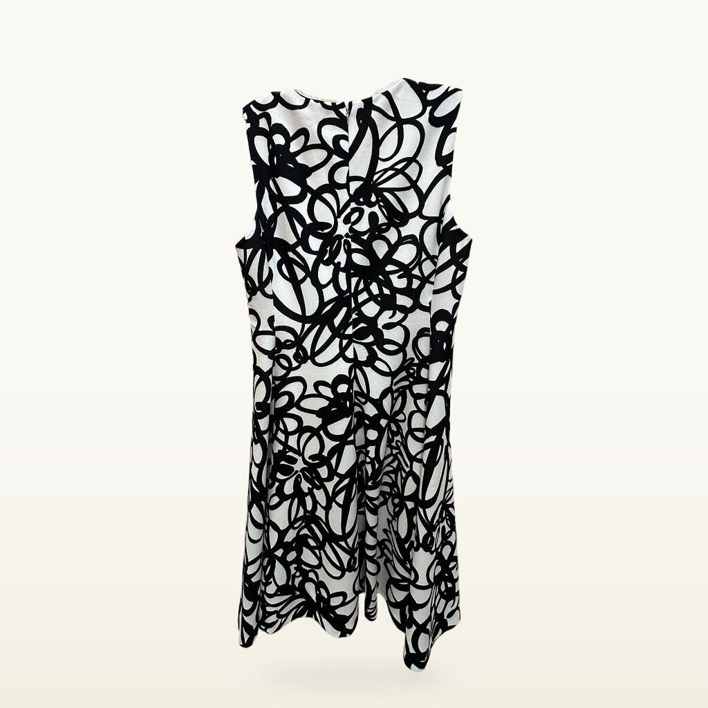 DKNY Fit-and-Flare Dress – Black/White Abstract Print, Size 4