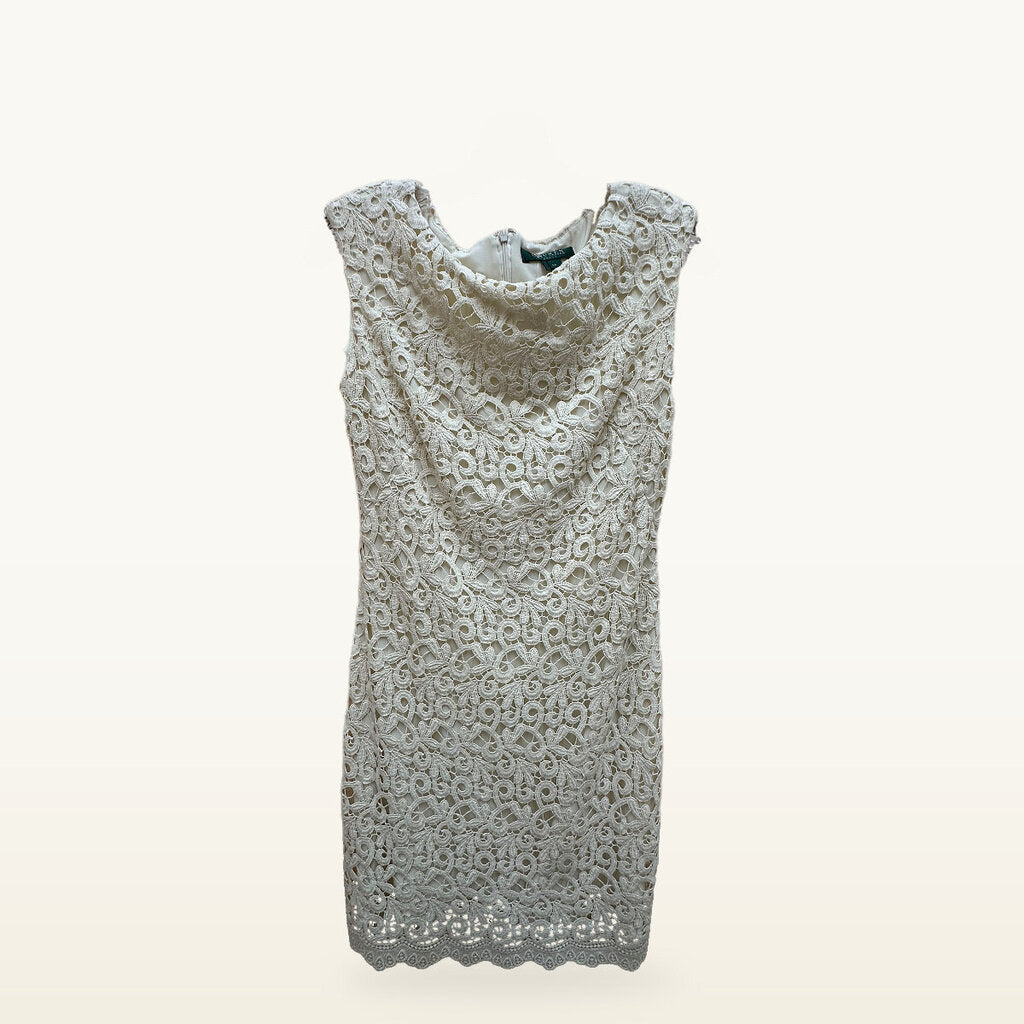 Lauren Ralph Lauren Lace Sheath Dress – Cream, Size 4P