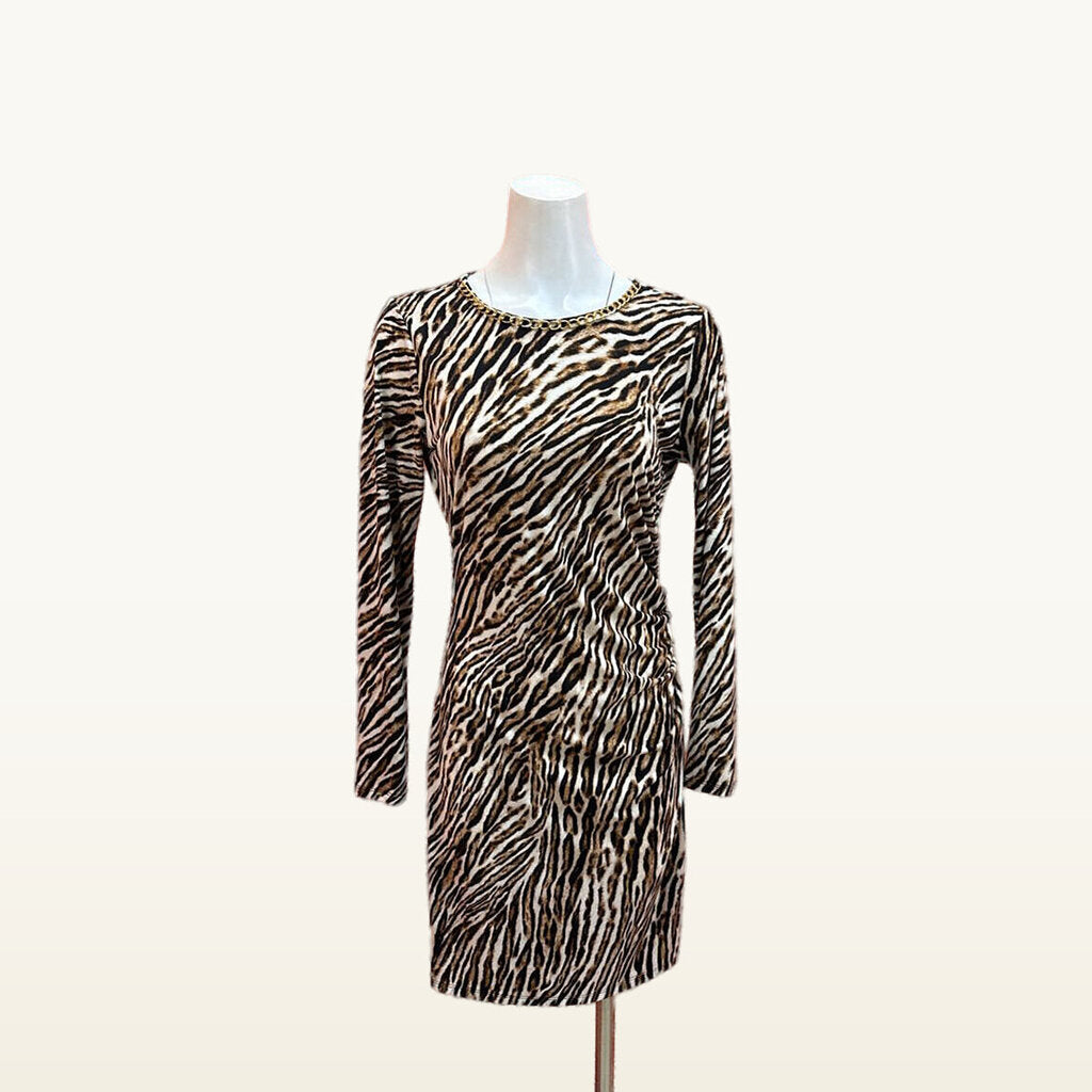 Michael Kors Brown Animal Print Ruched Dress - Medium