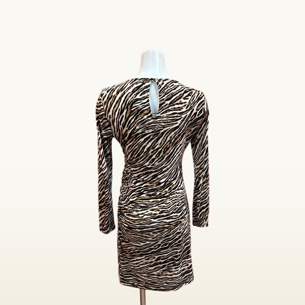 Michael Kors Brown Animal Print Ruched Dress - Medium