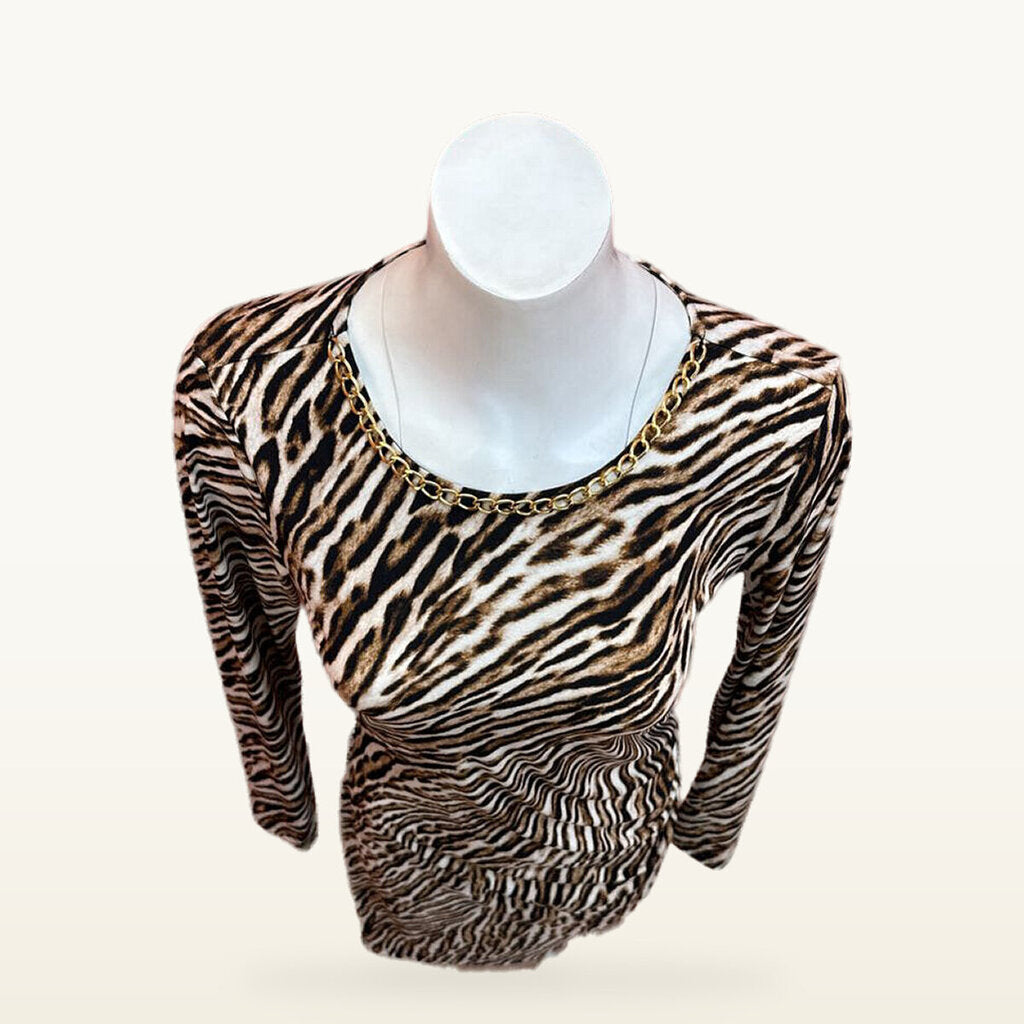 Michael Kors Brown Animal Print Ruched Dress - Medium