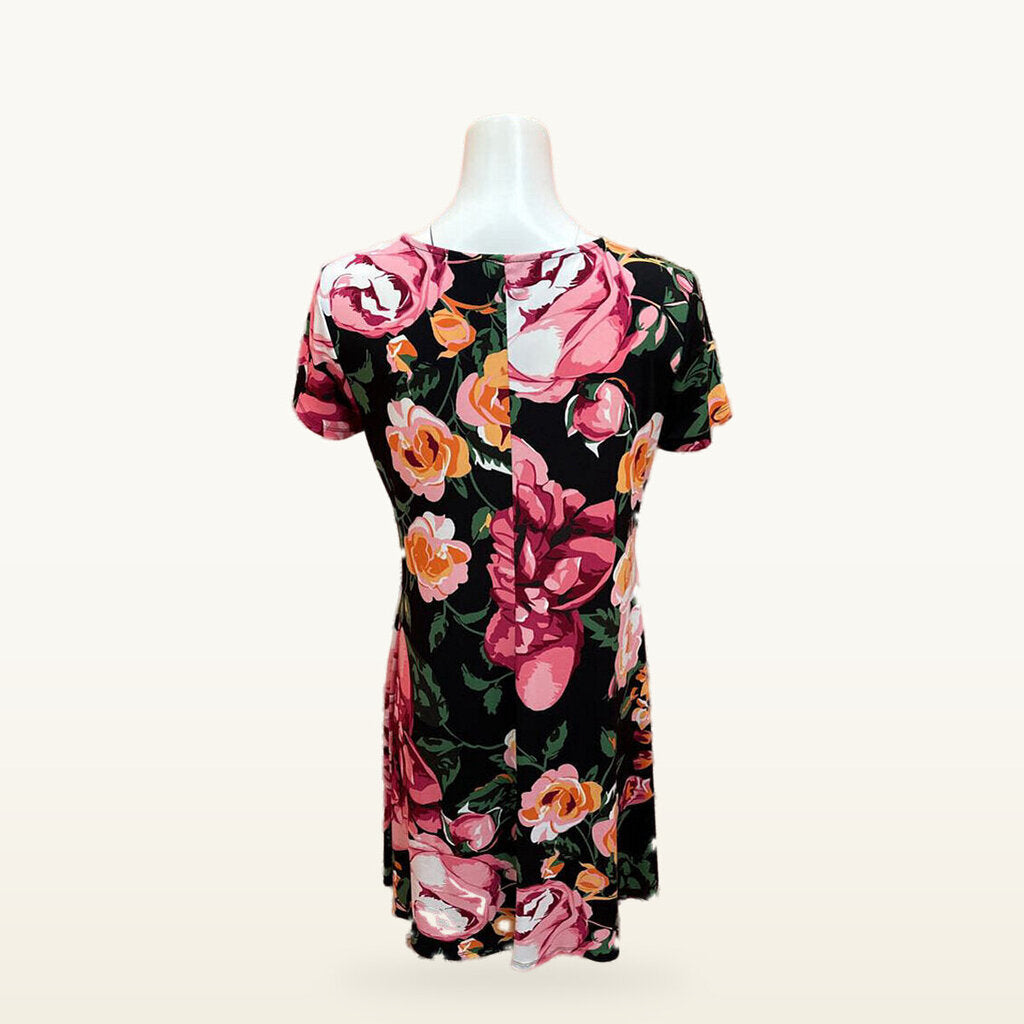 MSK Black Rose Print Ring Detail Dress - Medium