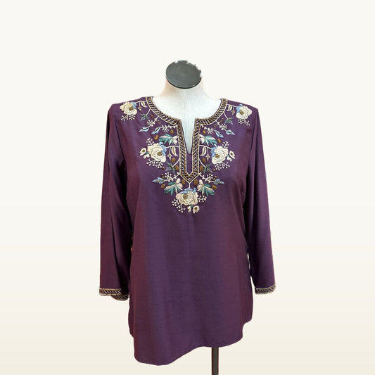 Soft Surroundings Purple Embroidered Tunic Top - Large