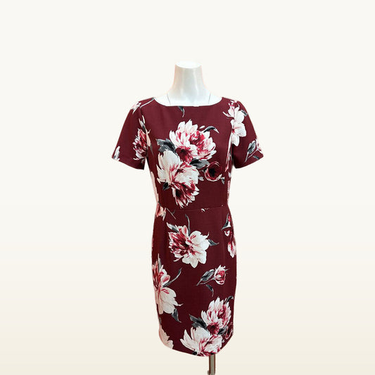 White House Black Market Burgundy Floral Sheath Dress - Medium